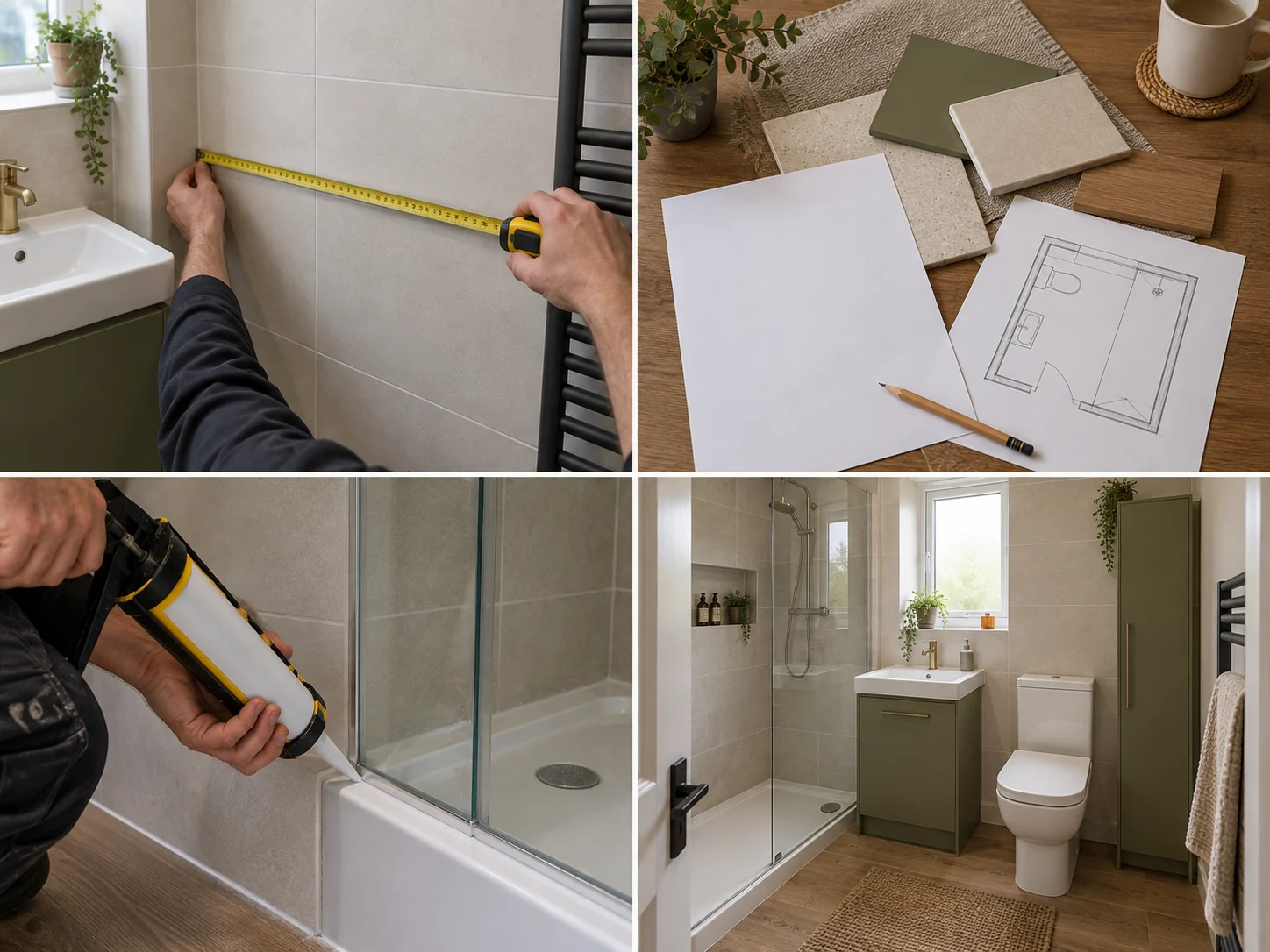 Compact modern shower room with vanity storage